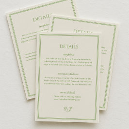 White and Sage Green Wedding Details エンクロージャーカード