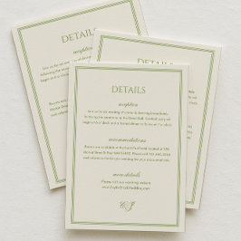 White and Sage Green Wedding Details エンクロージャーカード