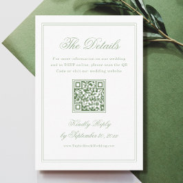 White and Sage Green Wedding Details Qr Code エンクロージャーカード