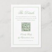 White and Sage Green Wedding Details Qr Code エンクロージャーカード (正面)