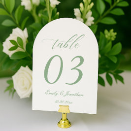 White and Sage Green Wedding Table Number 招待状