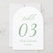White and Sage Green Wedding Table Number 招待状 (裏面)