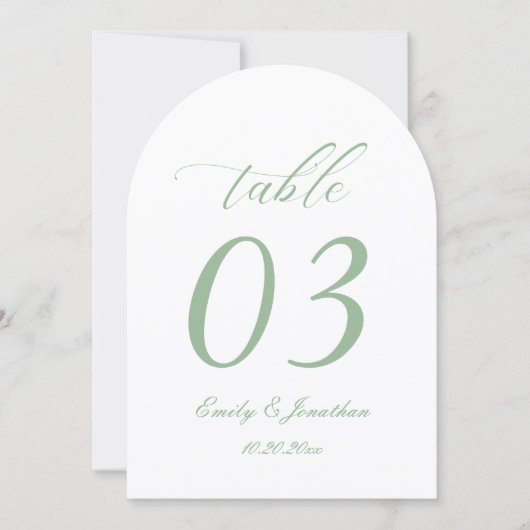 White and Sage Green Wedding Table Number 招待状 (正面)