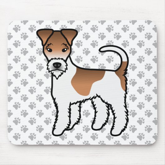 White And Tan Wire Fox Terrier Cute Cartoon Dog マウスパッド (正面)