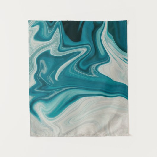White and teal abstract painting タペストリー (正面)