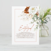 White and Terracotta Floral Engagement Party Photo 招待状 (スタンド正面)