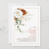 White and Terracotta Floral Fall Bridal Shower 招待状 (正面)