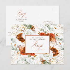 White and Terracotta Wedding RSVP Postcard ポストカード