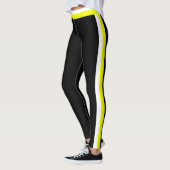 White and Yellow Side Stripe Black Sports Leggings レギンス (左)