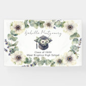 White Anemone Eucalyptus Watercolor Graduation Cap 横断幕 (横)