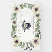 White Anemone Eucalyptus Watercolor Graduation Cap 横断幕 (縦)