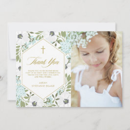 White Anemones BlueフローラFirst Communion写真 サンキューカード