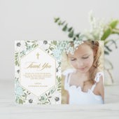 White Anemones BlueフローラFirst Communion写真 サンキューカード (スタンド正面)