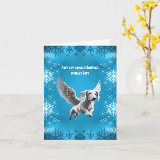 White Angel Dachshund Christmas カード (黄色い花)
