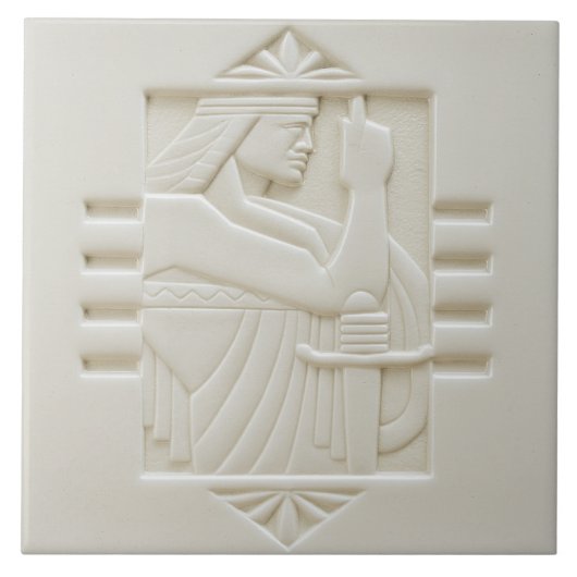 White Art Deco Design Ceramic Tile タイル (正面)