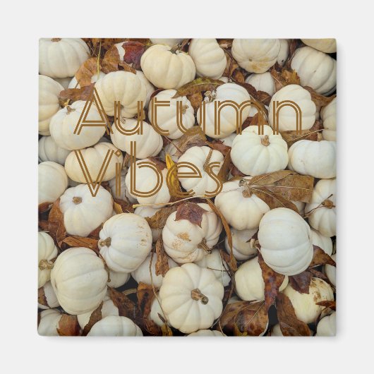 White Autumn Vibes Monogram Pumpkin Magnet マグネット (正面)