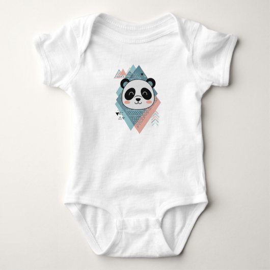White Baby Bodysuit with Cute Panda ベビーボディスーツ (正面)