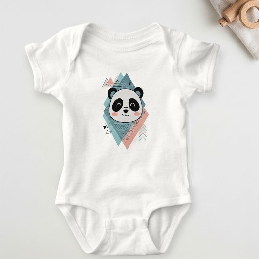 White Baby Bodysuit with Cute Panda  ベビーボディスーツ