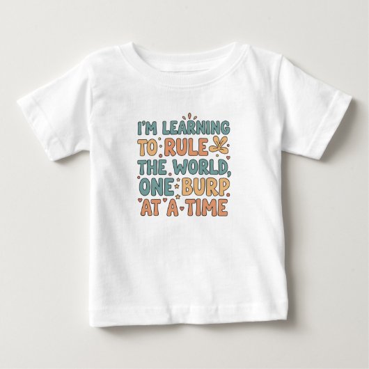 White Baby T-Shirt with Funny Phrase in Cotton ベビーTシャツ (正面)