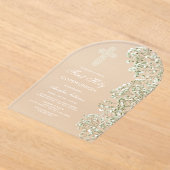 White Baby's Breath Arch First Communion アクリル招待状 (レイダウン)