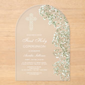 White Baby's Breath Arch First Communion アクリル招待状 (正面)