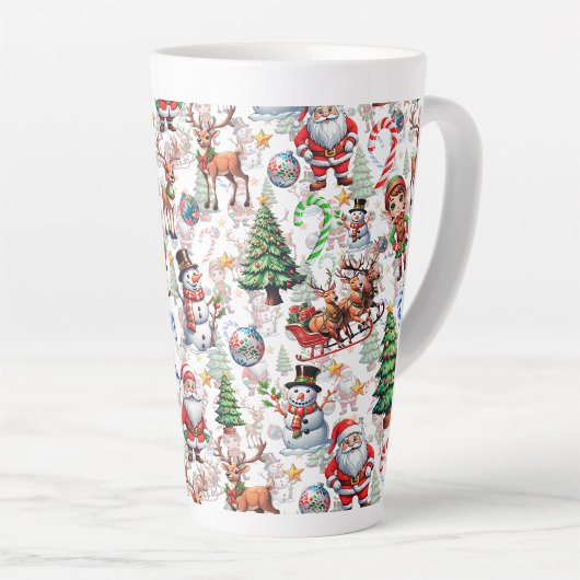 White Background Christmas Decorative Pattern カフェラテマグ