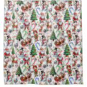 White Background Christmas Decorative Pattern シャワーカーテン (正面)