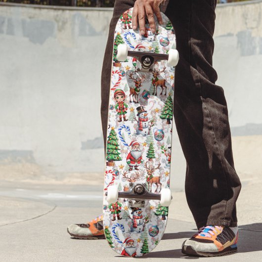 White Background Christmas Decorative Pattern スケートボード