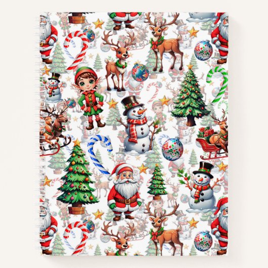 White Background Christmas Decorative Pattern ノートブック (正面)