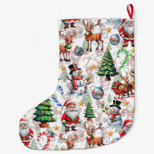 White Background Christmas Decorative Pattern ラージクリスマスストッキング (裏面)