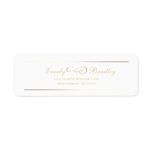 White Background Gold Script Elegant Address ラベル (正面)