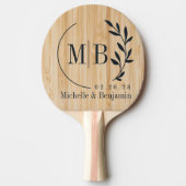 White Bamboo Leaf Wedding Monogram 卓球ラケット (正面)