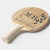 White Bamboo Leaf Wedding Monogram 卓球ラケット (正面アングル)