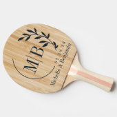 White Bamboo Leaf Wedding Monogram 卓球ラケット (横)
