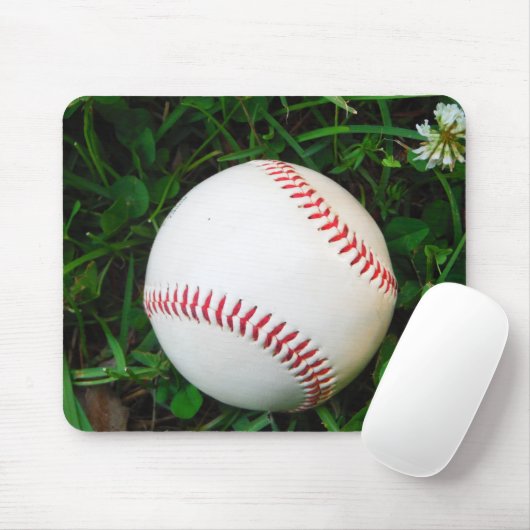 White Baseball with Red Stitching マウスパッド (マウス)