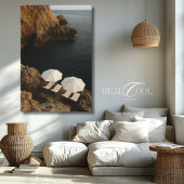 White Beach Chairs Coastal Cliff Scene キャンバスプリント