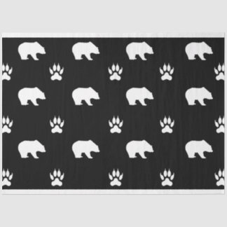White Bears with Paw Prints on Black Background 薄葉紙