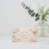 White Beige 3D Flowers Initials 名刺 (スタンド正面)