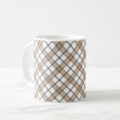 White beige black diagonal light checkered pattern コーヒーマグカップ (正面左)