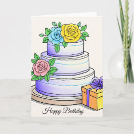 White birthday Cake Happy  Birthday  カード