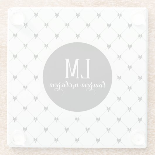 White & Black Bow Monogram ガラスコースター (裏面)