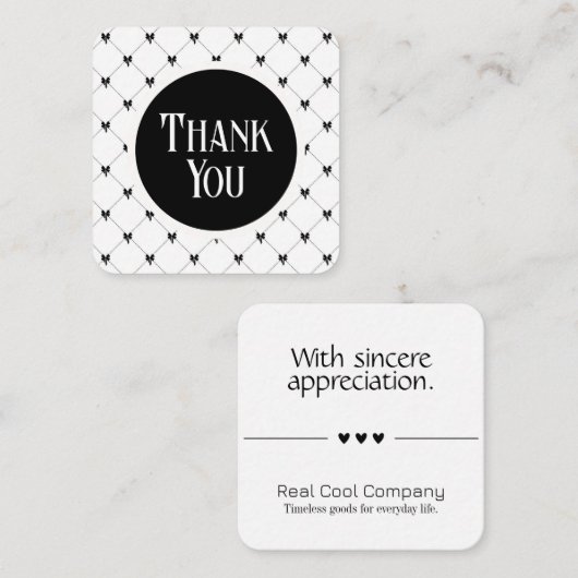 White & Black Bow Monogram Thank You Card エンクロージャーカード (正面/裏面)
