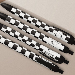 White & Black Businessロゴ会社ブランドチェッカー 黒ボールペン