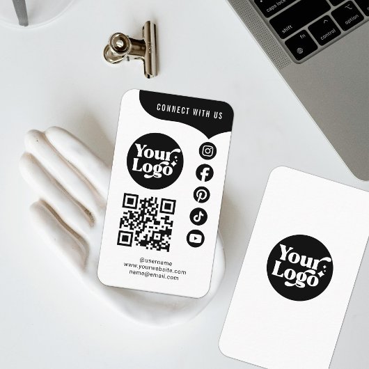 White Black Connect With Us QRコード 5 ソーシャルメディア 名刺