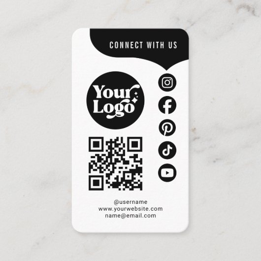 White Black Connect With Us QR Code 5 Social Media 名刺 (正面)
