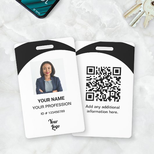 White/Black Corporate Employee Photo ID, QR Code バッジ