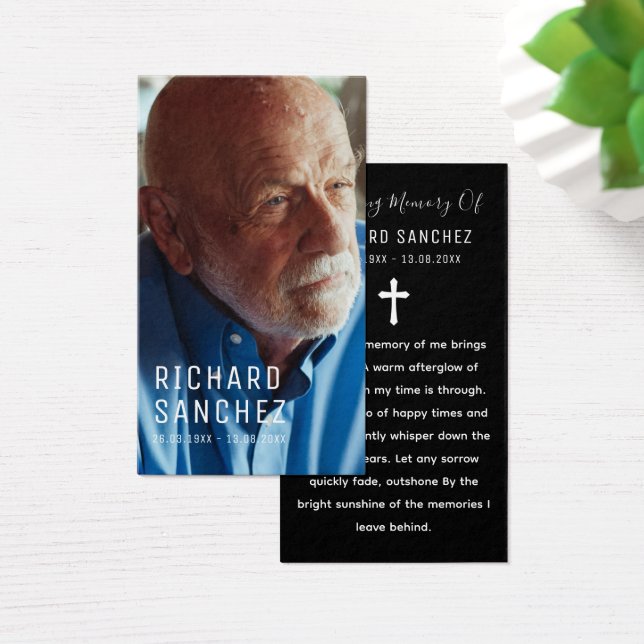 White & Black Elegant Photo Funeral Prayer Cards (デスク)