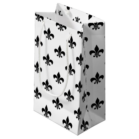 White Black Fleur De Lis Delicate Mardi Gras スモールペーパーバッグ (正面アングル)