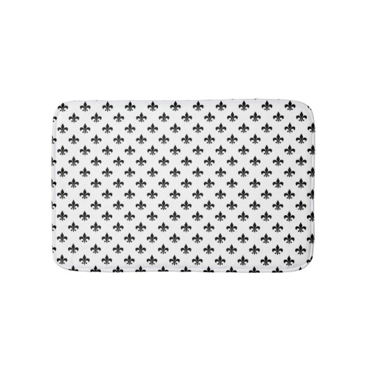 White Black Fleur De Lis Delicate Mardi Gras バスマット (正面)