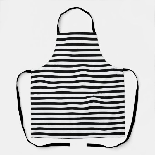 White Black Horizontal Stripe Pattern Stylish エプロン (正面)